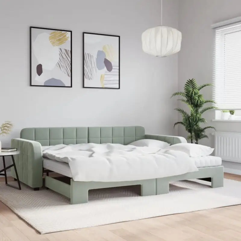 Massief hout dagbed met modern ontwerp voor woonkamer of slaapkamer - Lichtgrijs / 90 x 190 cm / met onderschuifbed
