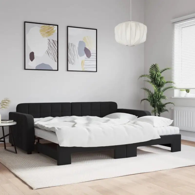 Massief hout dagbed met modern ontwerp voor woonkamer of slaapkamer - Zwart / 90 x 200 cm / met onderschuifbed