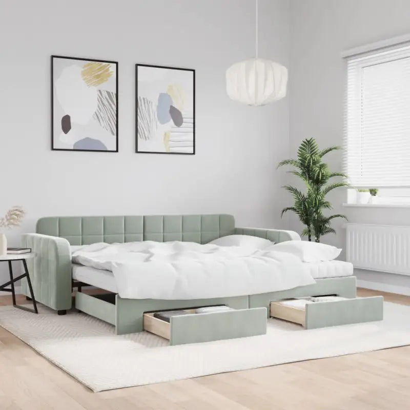 Massief hout dagbed met modern ontwerp voor woonkamer of slaapkamer - Lichtgrijs / 90 x 190 cm / met onderschuifbed