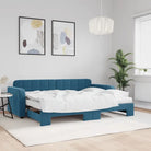Massief hout dagbed met modern ontwerp voor woonkamer of slaapkamer - Blauw / 80 x 200 cm / met onderschuifbed