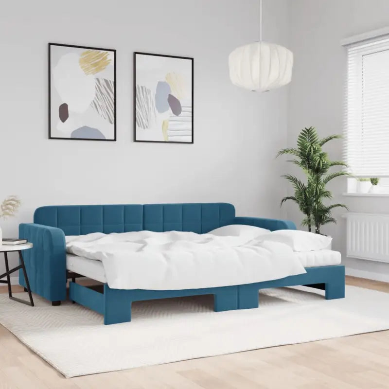 Massief hout dagbed met modern ontwerp voor woonkamer of slaapkamer - Blauw / 80 x 200 cm / met onderschuifbed