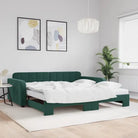 Massief hout dagbed met modern ontwerp voor woonkamer of slaapkamer - Donkergroen / 100 x 200 cm / met onderschuifbed