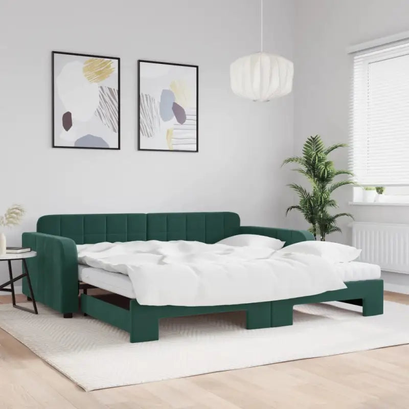 Massief hout dagbed met modern ontwerp voor woonkamer of slaapkamer - Donkergroen / 100 x 200 cm / met onderschuifbed