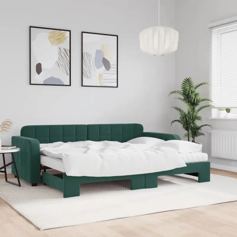 Massief hout dagbed met modern ontwerp voor woonkamer of slaapkamer - Donkergroen / 80 x 200 cm / met onderschuifbed