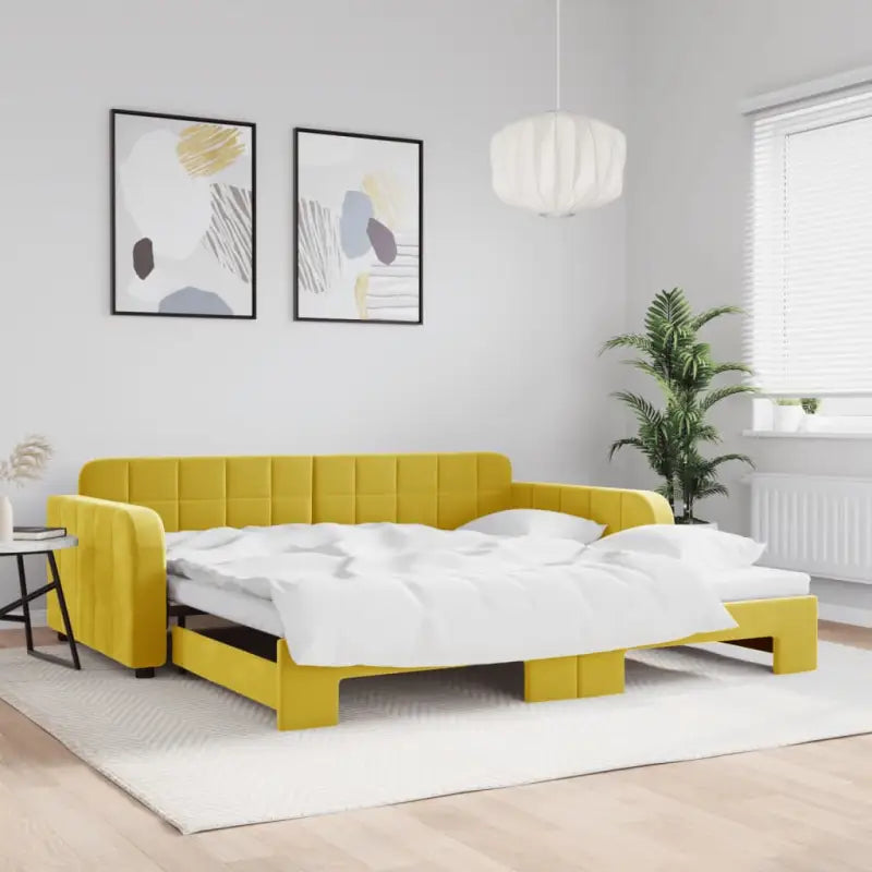 Massief hout dagbed met modern ontwerp voor woonkamer of slaapkamer - Geel / 100 x 200 cm / met onderschuifbed - Bedden