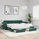Massief hout dagbed met modern ontwerp voor woonkamer of slaapkamer - Donkergroen / 90 x 200 cm / met onderschuifbed