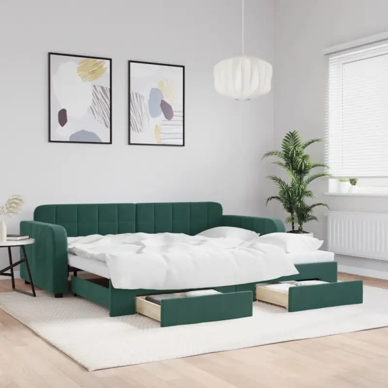 Massief hout dagbed met modern ontwerp voor woonkamer of slaapkamer - Donkergroen / 90 x 200 cm / met onderschuifbed