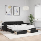 Massief hout dagbed met modern ontwerp voor woonkamer of slaapkamer - Zwart / 90 x 200 cm / met onderschuifbed en lade