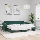 Massief hout dagbed met modern ontwerp voor woonkamer of slaapkamer - Donkergroen / 80 x 200 cm / met onderschuifbed