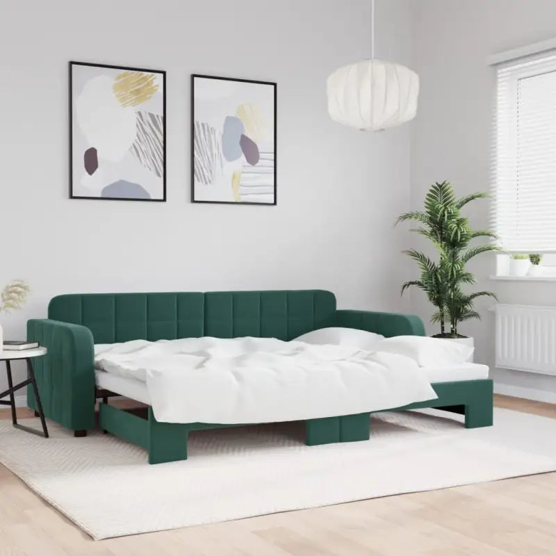 Massief hout dagbed met modern ontwerp voor woonkamer of slaapkamer - Donkergroen / 80 x 200 cm / met onderschuifbed