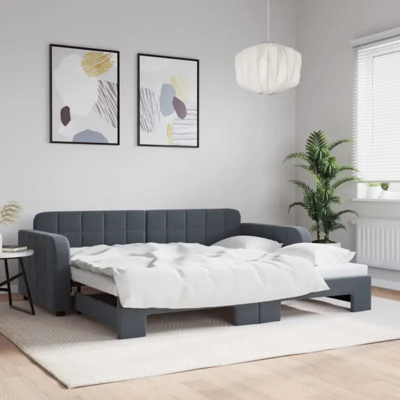 Massief hout dagbed met modern ontwerp voor woonkamer of slaapkamer - Donkergrijs / 90 x 200 cm / met onderschuifbed