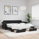 Massief hout dagbed met modern ontwerp voor woonkamer of slaapkamer - Zwart / 100 x 200 cm / met onderschuifbed en lade