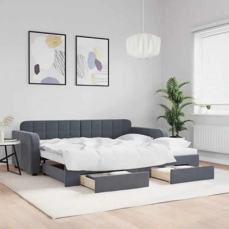 Massief hout dagbed met modern ontwerp voor woonkamer of slaapkamer - Donkergrijs / 90 x 190 cm / met onderschuifbed