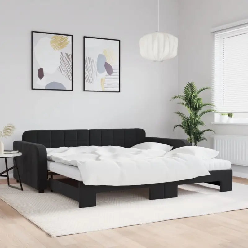 Massief hout dagbed met modern ontwerp voor woonkamer of slaapkamer - Zwart / 100 x 200 cm / met onderschuifbed