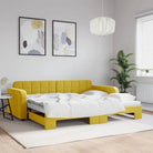 Massief hout dagbed met modern ontwerp voor woonkamer of slaapkamer - Geel / 90 x 200 cm / met onderschuifbed - Bedden