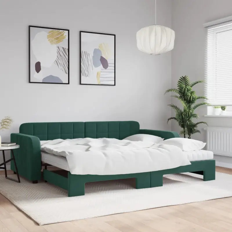 Massief hout dagbed met modern ontwerp voor woonkamer of slaapkamer - Donkergroen / 90 x 200 cm / met onderschuifbed