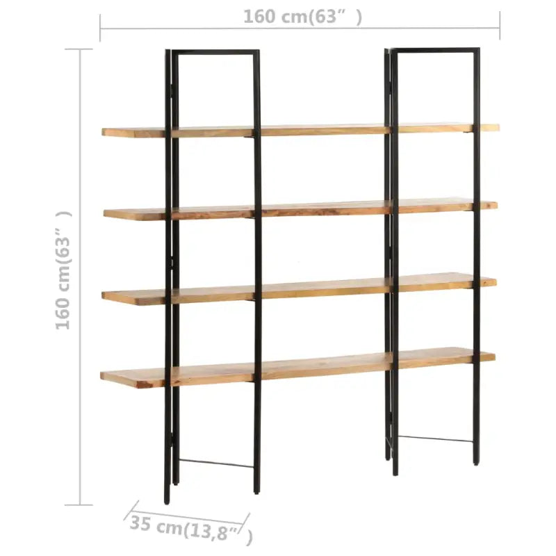 Massief mangohout boekenkast met 4 lagen voor woon en kantoor - 1 / 160 cm / 35 cm - Boekenkasten