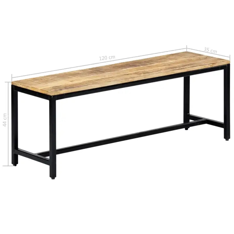 Massief ruw mangohouten keukenbank met gepoedercoate ijzeren poten - 120 cm - Keuken- & eettafelbanken