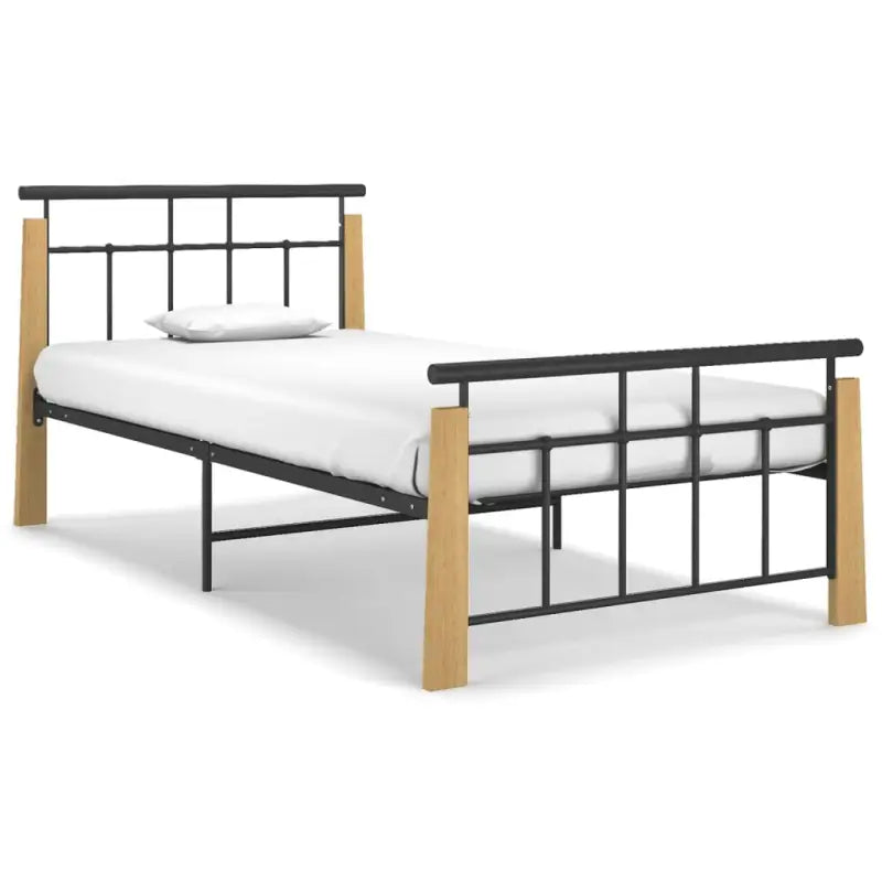 Metaal bedframe met massief eikenhout voor heerlijke nachtrust - Lichtbruin / 100 x 200 cm - Bedden & bedframes