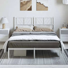 Metalen bedframe met extra opbergruimte en stevige metalen latten - Wit / 135 x 190 cm / met hoofdbord - Bedden &