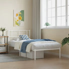 Metalen bedframe met extra opbergruimte en stevige metalen latten - Wit / 80 x 200 cm / met hoofdbord - Bedden &