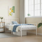 Metalen bedframe met extra opbergruimte en stevige metalen latten - Wit / 80 x 200 cm / met hoofdbord & voetbord