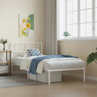 Metalen bedframe met extra opbergruimte en stevige metalen latten - Wit / 90 x 200 cm / met hoofdbord - Bedden &