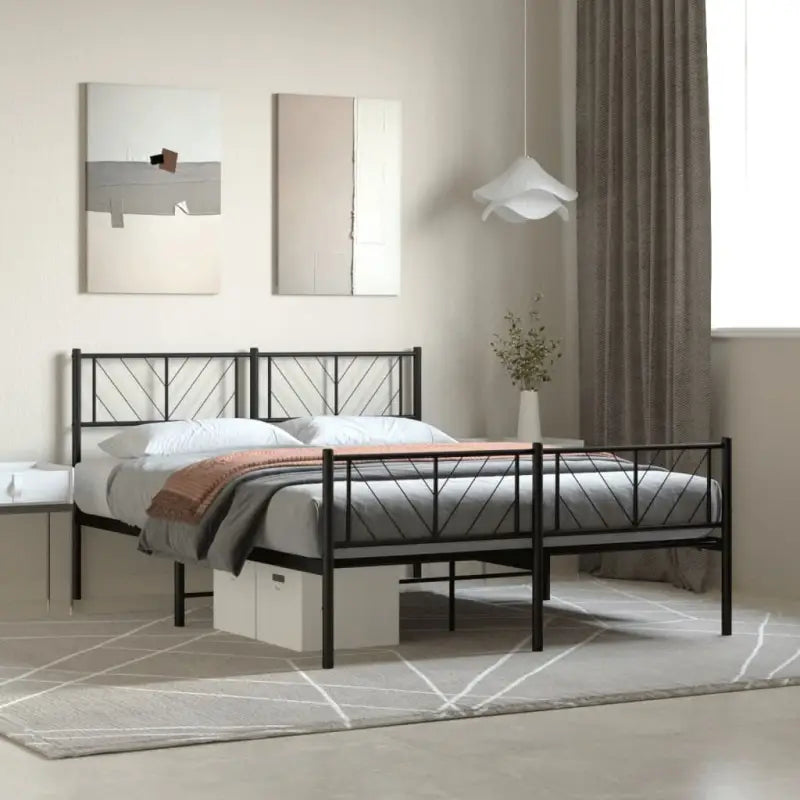 Metalen bedframe met extra opbergruimte en stevige metalen latten - Zwart / 120 x 190 cm / met hoofdbord & voetbord