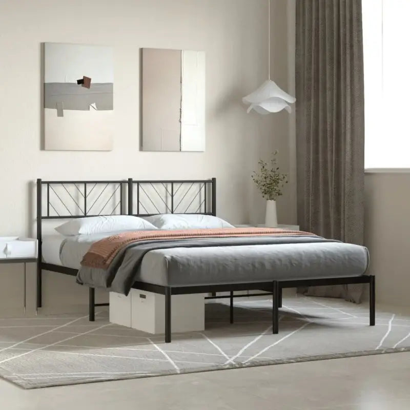 Metalen bedframe met extra opbergruimte en stevige metalen latten - Zwart / 140 x 200 cm / met hoofdbord - Bedden &