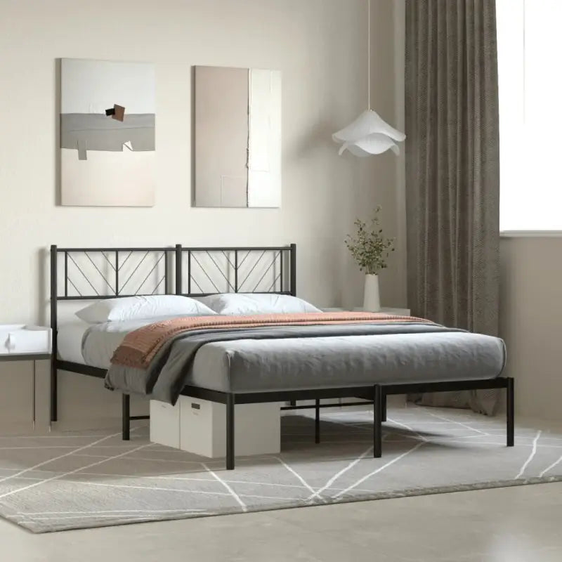 Metalen bedframe met extra opbergruimte en stevige metalen latten - Zwart / 160 x 200 cm / met hoofdbord - Bedden &