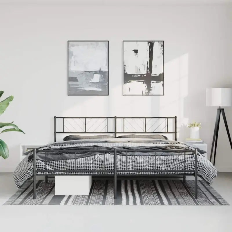 Metalen bedframe met extra opbergruimte en stevige metalen latten - Zwart / 183 x 213 cm / met hoofdbord & voetbord
