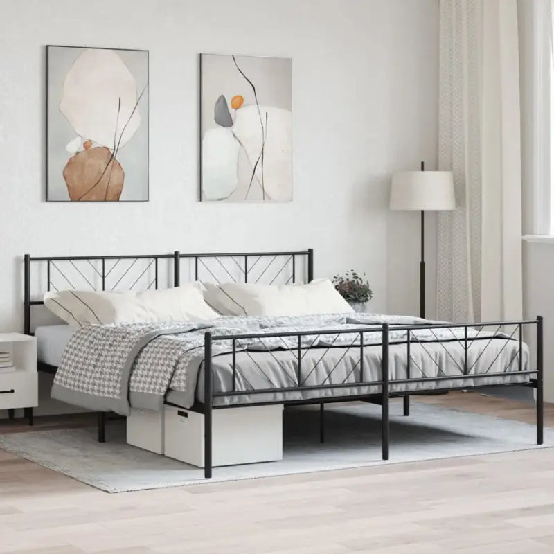Metalen bedframe met extra opbergruimte en stevige metalen latten - Zwart / 200 x 200 cm / met hoofdbord & voetbord