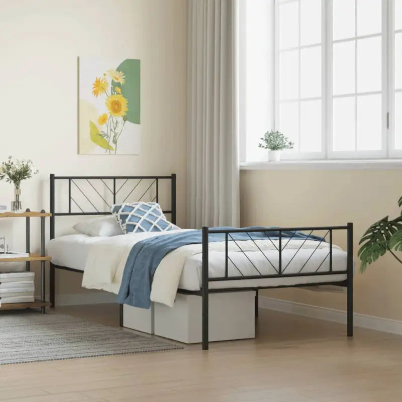 Metalen bedframe met extra opbergruimte en stevige metalen latten - Zwart / 90 x 200 cm / met hoofdbord & voetbord