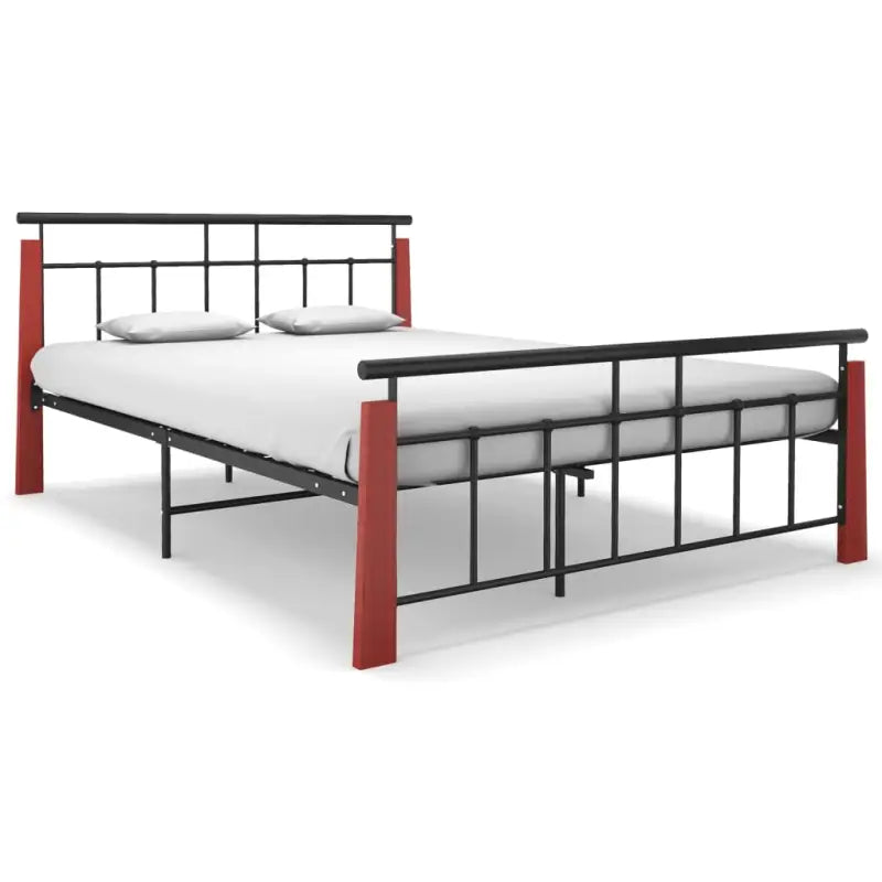 Metalen bedframe met massief eikenhout voor heerlijke nachtrust - Donkerbruin / 140 x 200 cm - Bedden & bedframes