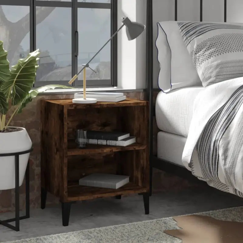 Metalen poten nachtkastje in hoogglans wit met opbergruimte - Gerookt eiken / 1 - Nachtkastjes