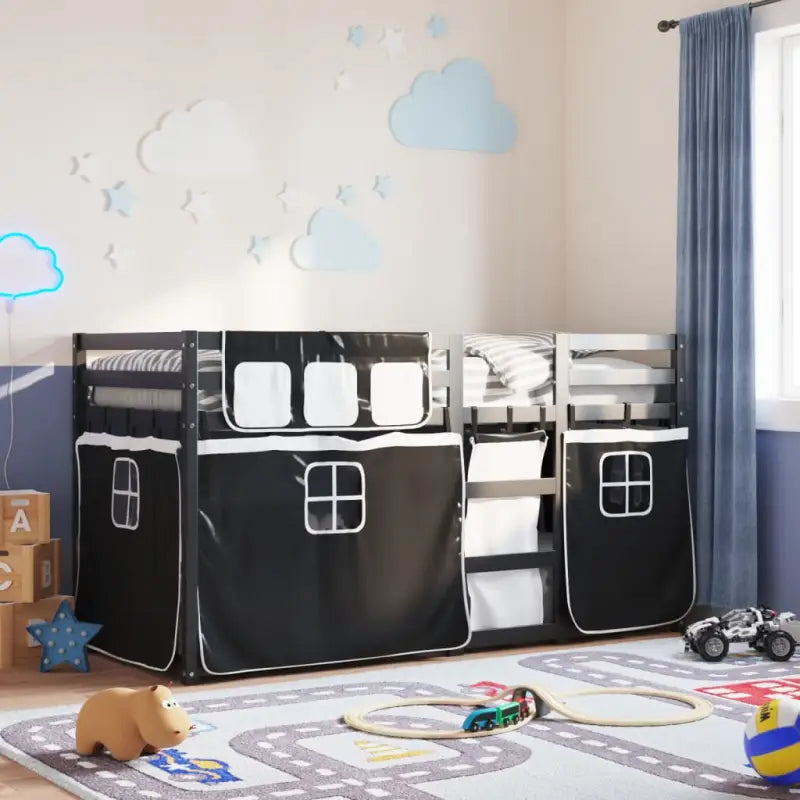 Metalen stapelbed in massief grenenhout voor compacte slaapkamers - Zwart en wit / 90 x 190 cm - Bedden & bedframes