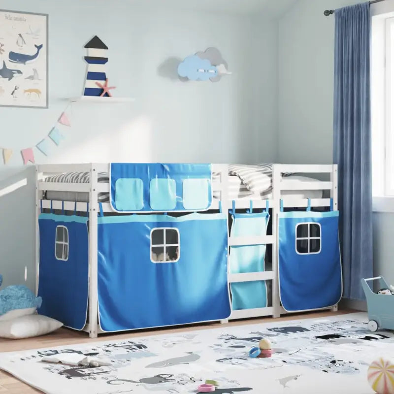 Metalen stapelbed in massief grenenhout voor compacte slaapkamers - Wit en blauw / 90 x 200 cm - Bedden & bedframes