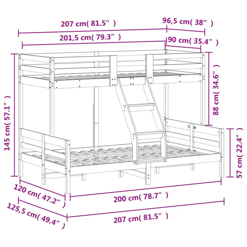 Metalen stapelbed met massief grenenhout voor compacte kamers - Bedden & bedframes