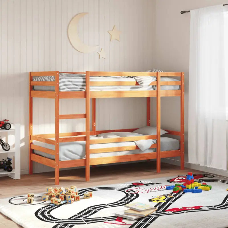 Metalen stapelbed met massief grenenhout voor compacte slaapkamers - Wasbruin / 80 x 200 cm - Bedden & bedframes