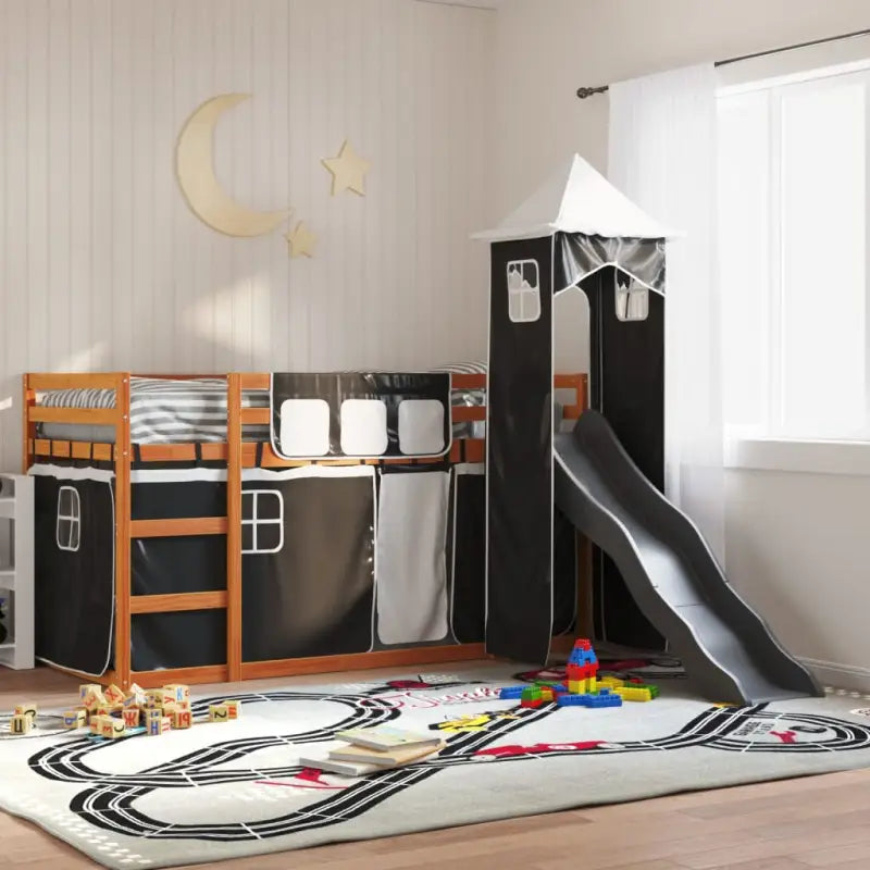 Metalen stapelbed van massief grenenhout voor compacte slaapkamers - Bruin en zwart / 90 x 200 cm - Bedden & bedframes