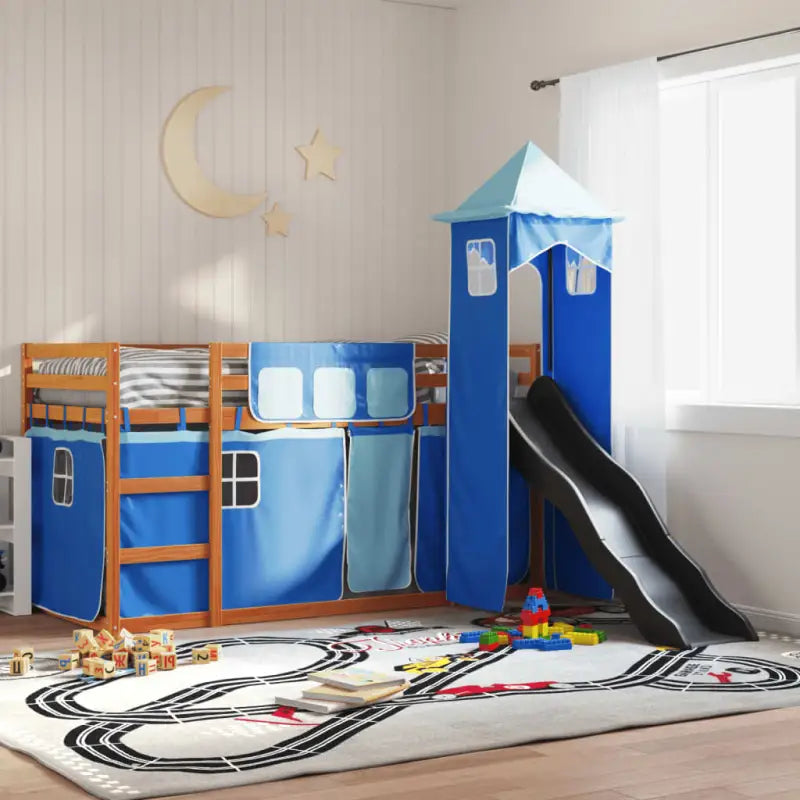 Metalen stapelbed van massief grenenhout voor compacte slaapkamers - Bruin en blauw / 90 x 190 cm - Bedden & bedframes