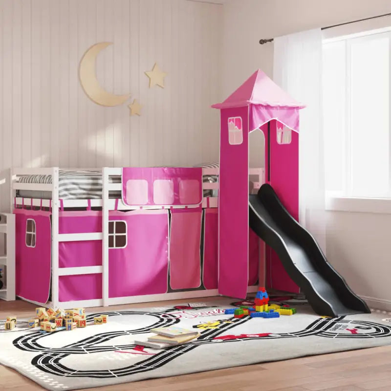 Metalen stapelbed van massief grenenhout voor compacte slaapkamers - Wit en roze / 90 x 190 cm - Bedden & bedframes