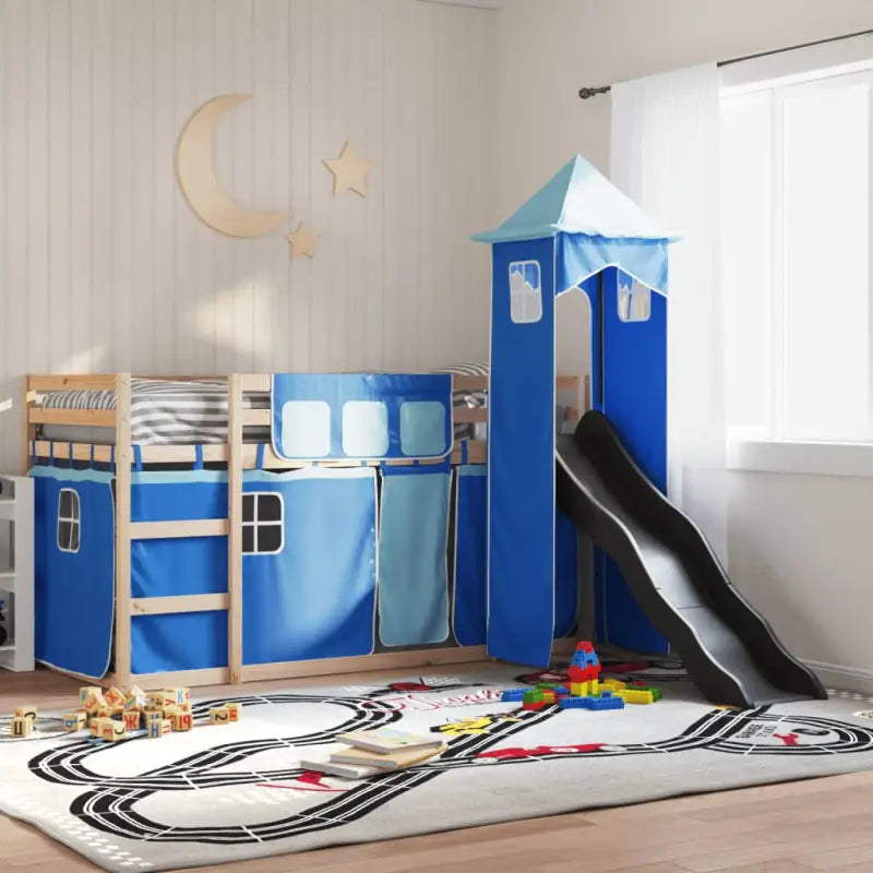 Metalen stapelbed van massief grenenhout voor compacte slaapkamers - Bruin en blauw / 90 x 200 cm - Bedden & bedframes