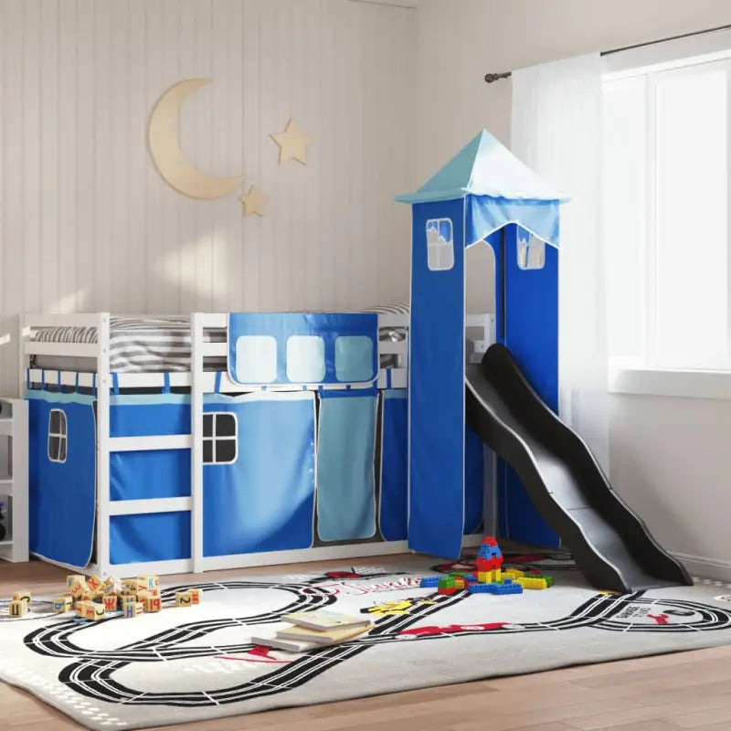 Metalen stapelbed van massief grenenhout voor compacte slaapkamers - Wit en blauw / 90 x 190 cm - Bedden & bedframes