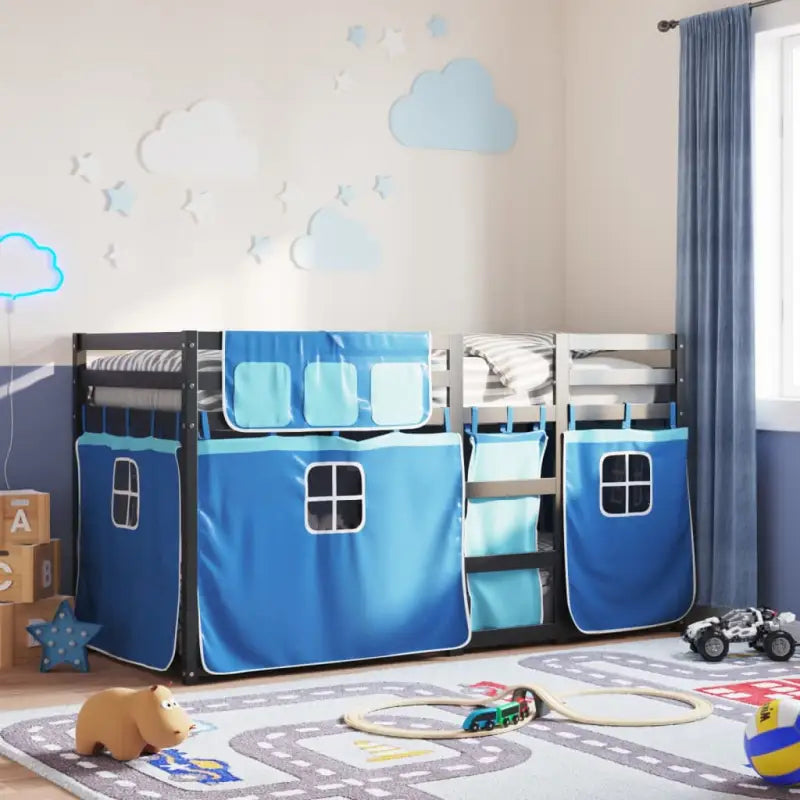 Metalen stapelbed van massief grenenhout voor een compacte kamer - Zwart en blauw / 90 x 190 cm - Bedden & bedframes