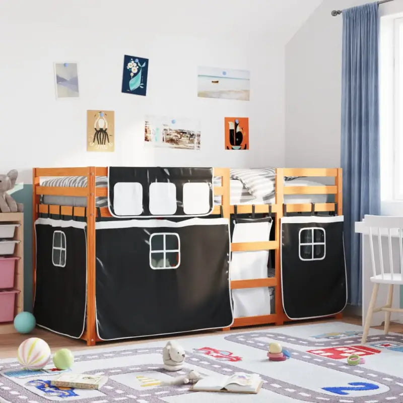 Metalen stapelbed van massief grenenhout voor een compacte kamer - Lichtbruin en zwart / 80 x 200 cm - Bedden &