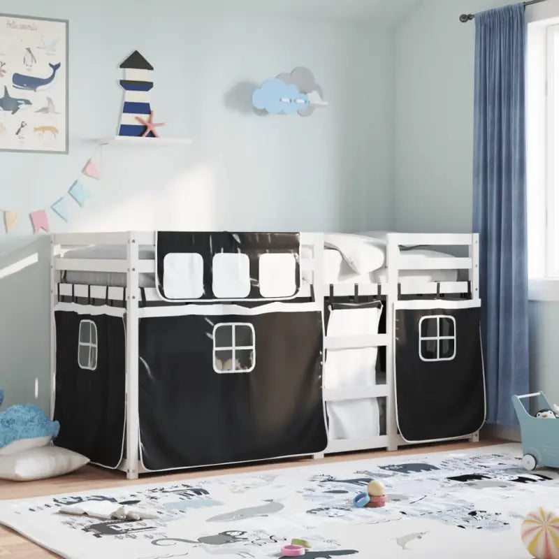 Metalen stapelbed van massief grenenhout voor een compacte kamer - Wit en zwart / 90 x 190 cm - Bedden & bedframes