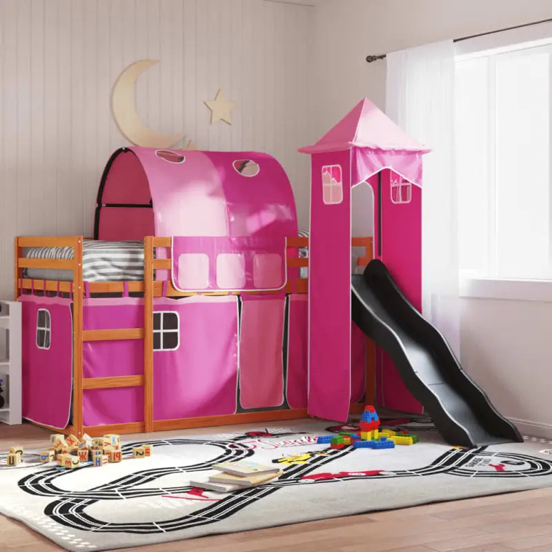 Metalen stapelbed van massief grenenhout voor kleine kamers - bruin en roze / 90 x 190 cm - Bedden & bedframes