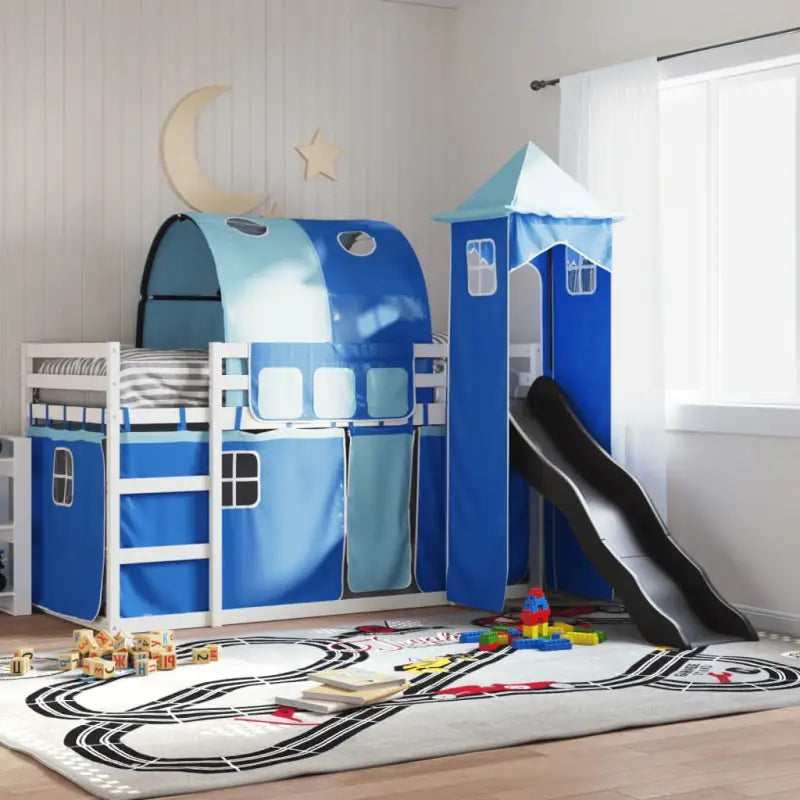 Metalen stapelbed van massief grenenhout voor kleine kamers - Wit en blauw / 90 x 190 cm - Bedden & bedframes