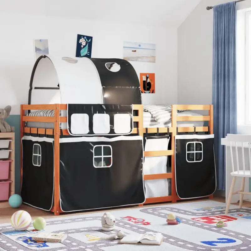 Metalen stapelbed van massief grenenhout voor kleine slaapkamers - Lichtbruin en zwart / 80 x 200 cm - Bedden &